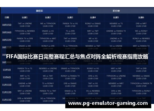 FIFA国际比赛日完整赛程汇总与焦点对阵全解析观赛指南攻略